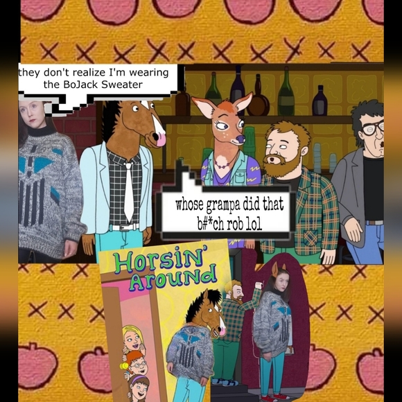 Vintage Bojack Horseman 90s Style Turquose Black Oversized Graphic Sweater XL - Picture 3 of 4